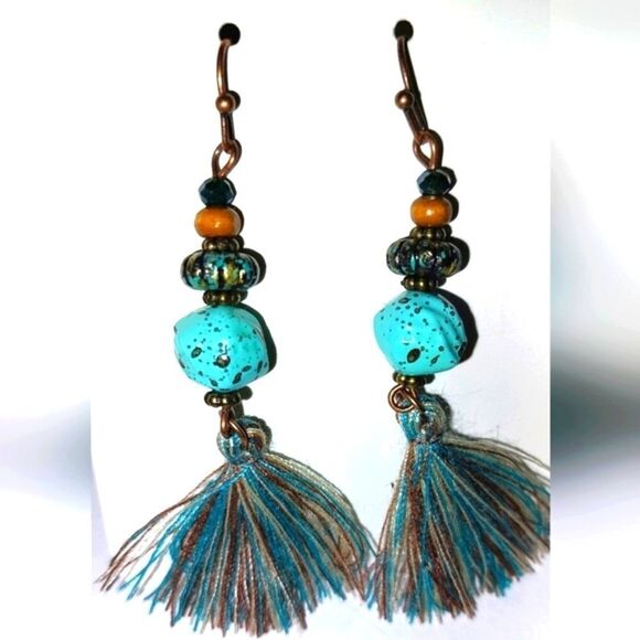 Vintage Boho colorful tassel earrings - Picture 1 of 4